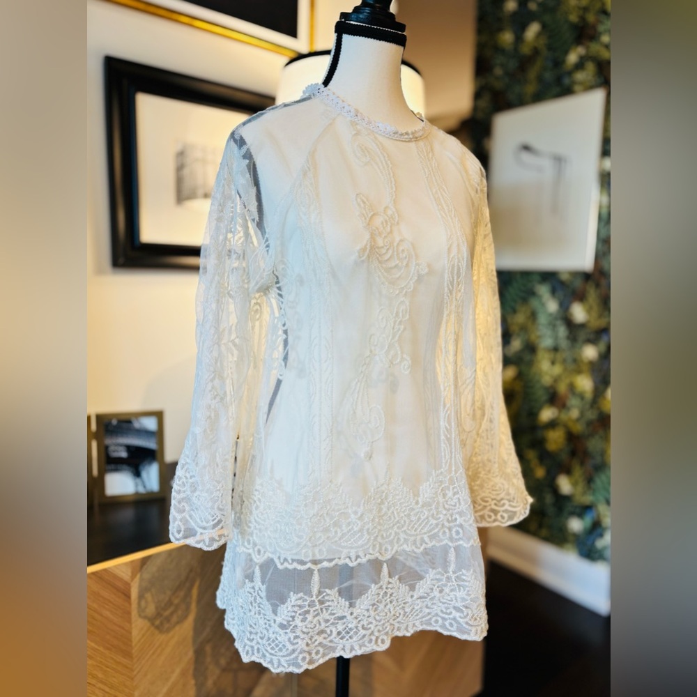 DEX Lace Blouse sz L - Picture 7 of 13
